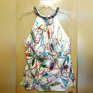 Worth 100% Silk Halter Top Womens Sz 14 Multi Color Floral Print